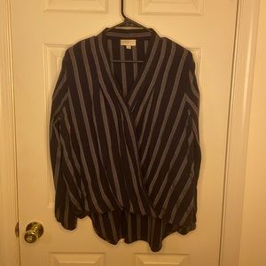 Loft Blue Striped Long Sleeve Blouse